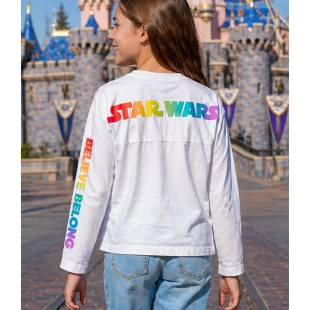 Disney Youth Star Wars Pride Collection Spirit Jersey Sz L White Rainbow Kidcore